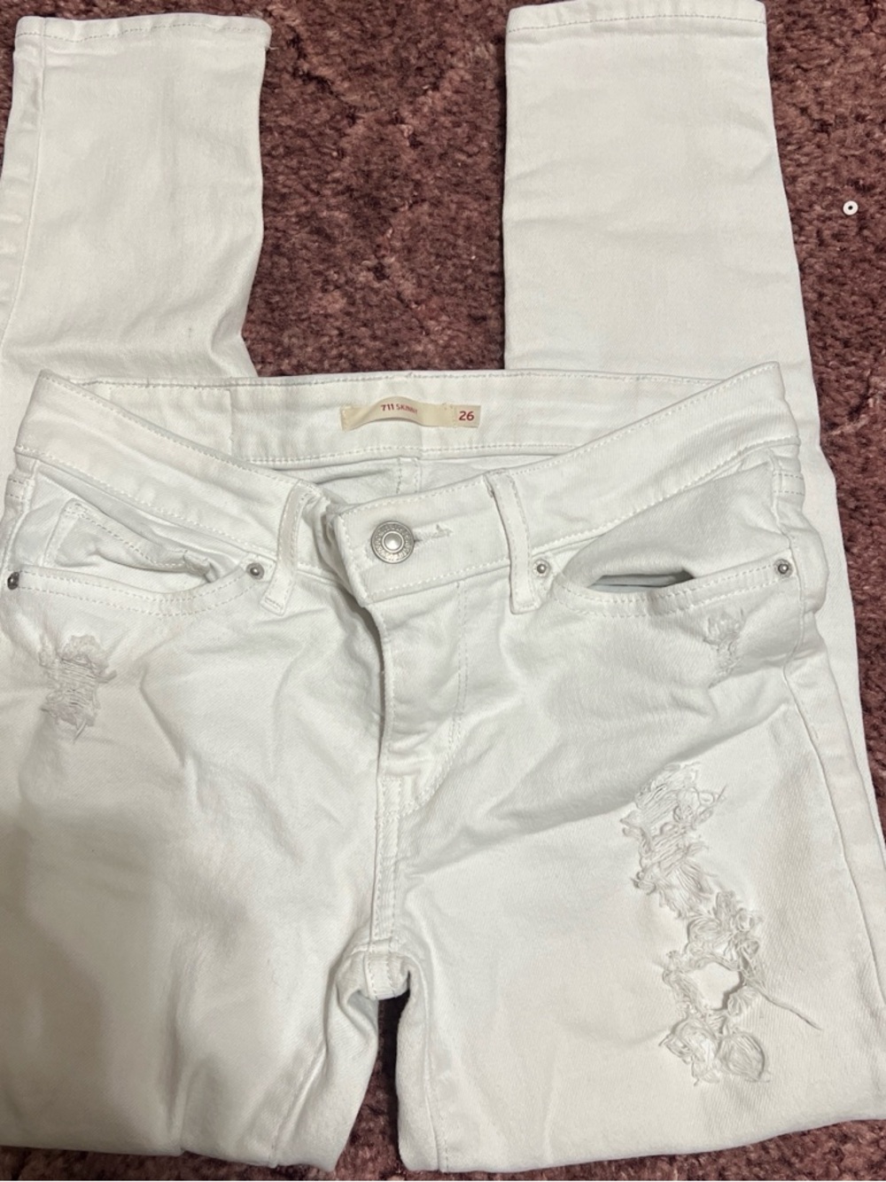 White Skinny Women’s Jeans with Distressed Detail - Size 26